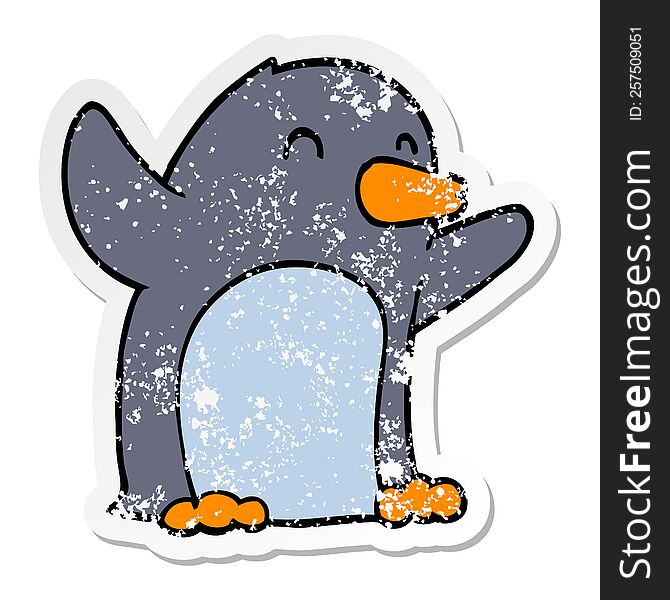 Distressed Sticker Of A Cartoon Excited Penguin