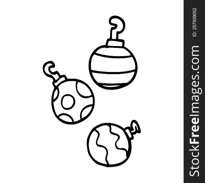 Line Drawing Cartoon Xmas Baubles