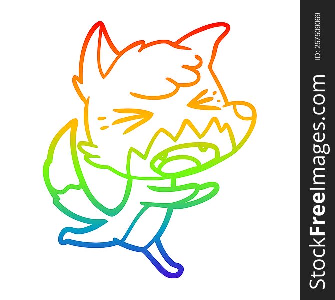 Rainbow Gradient Line Drawing Angry Cartoon Fox Running