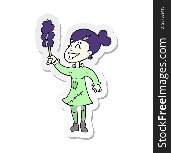 Sticker Of A Cartoon Undead Monster Lady Cleaning