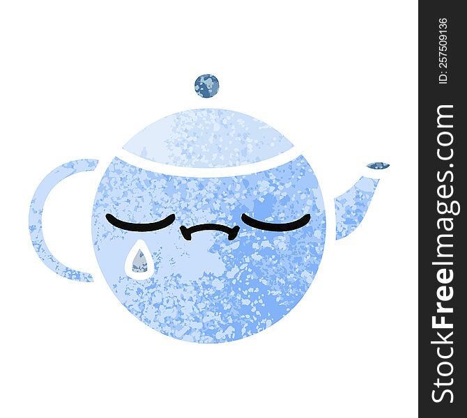 retro illustration style cartoon of a sad tea pot