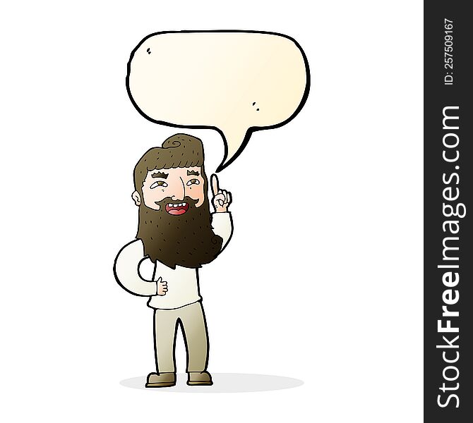 Cartoon Happy Bearded Man With Idea With Speech Bubble