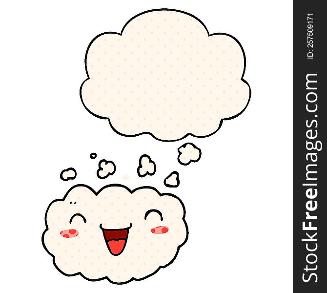 Happy Cartoon Cloud And Thought Bubble In Comic Book Style