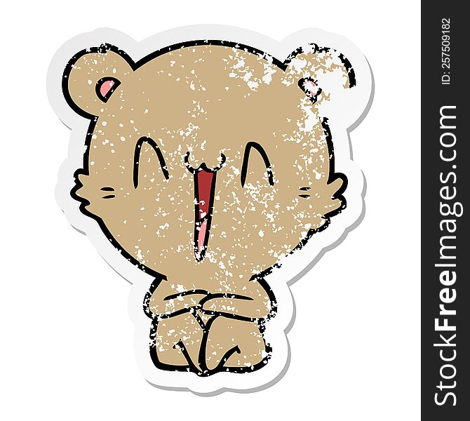 Distressed Sticker Of A Happy Bear Sitting Cartoon
