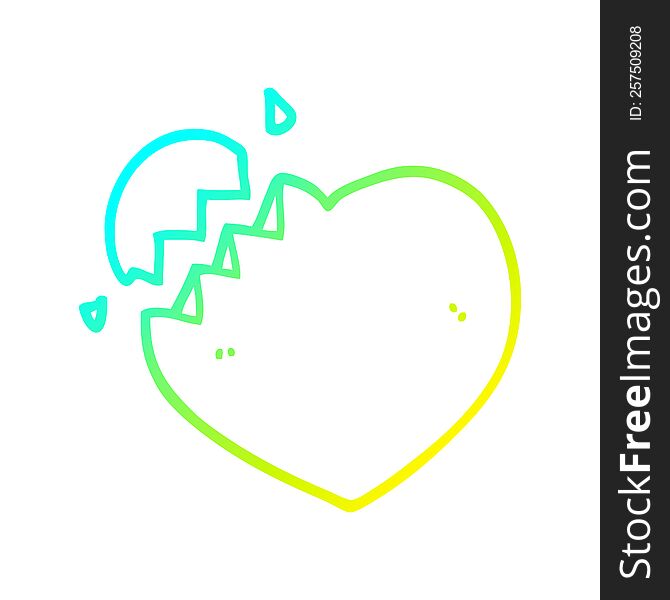 cold gradient line drawing of a cartoon broken heart