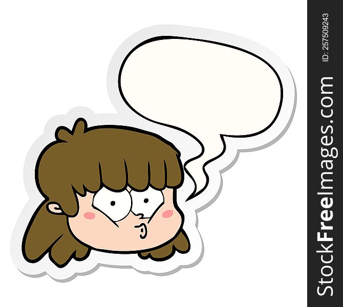 Cartoon Female Face And Speech Bubble Sticker