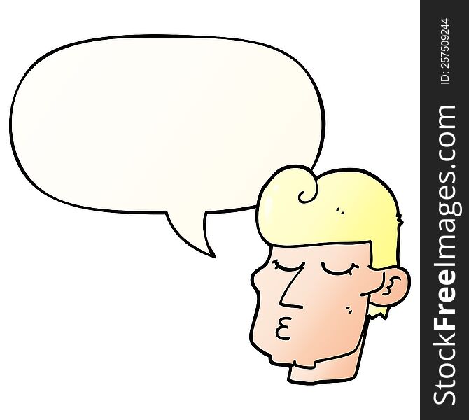 cartoon handsome man with speech bubble in smooth gradient style