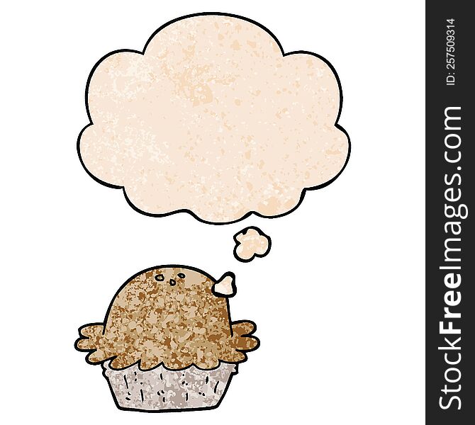 Cartoon Pie And Thought Bubble In Grunge Texture Pattern Style