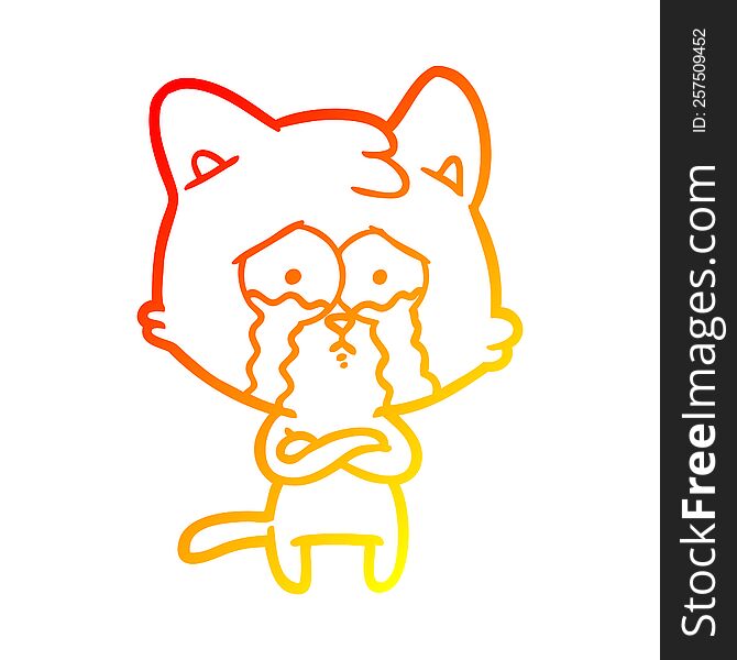 Warm Gradient Line Drawing Cartoon Crying Cat