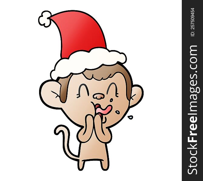 crazy hand drawn gradient cartoon of a monkey wearing santa hat. crazy hand drawn gradient cartoon of a monkey wearing santa hat
