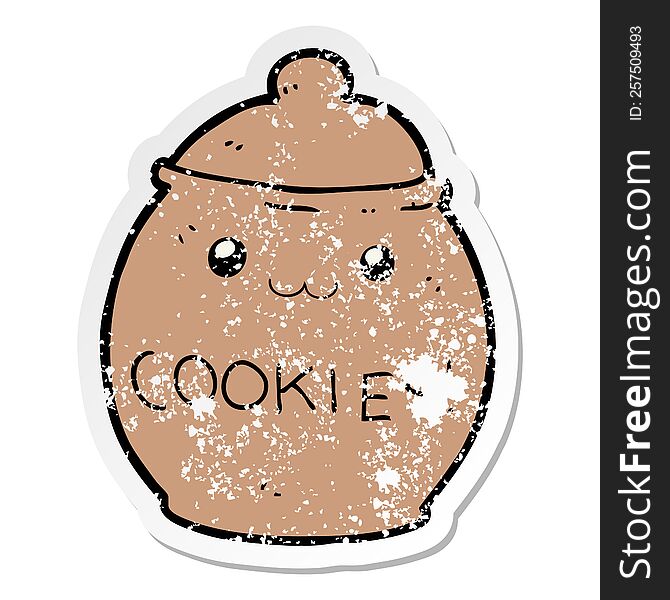 distressed sticker of a cartoon cookie jar