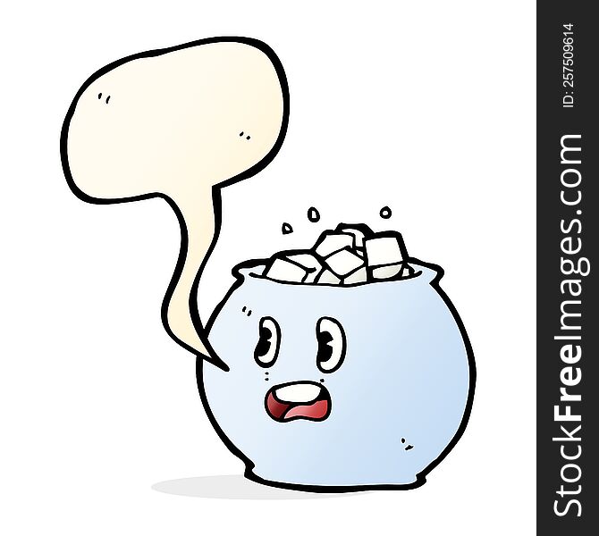 cartoon bowl of sugar with speech bubble