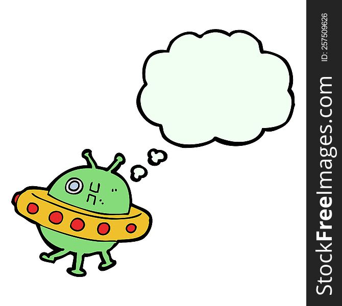 cartoon UFO with thought bubble