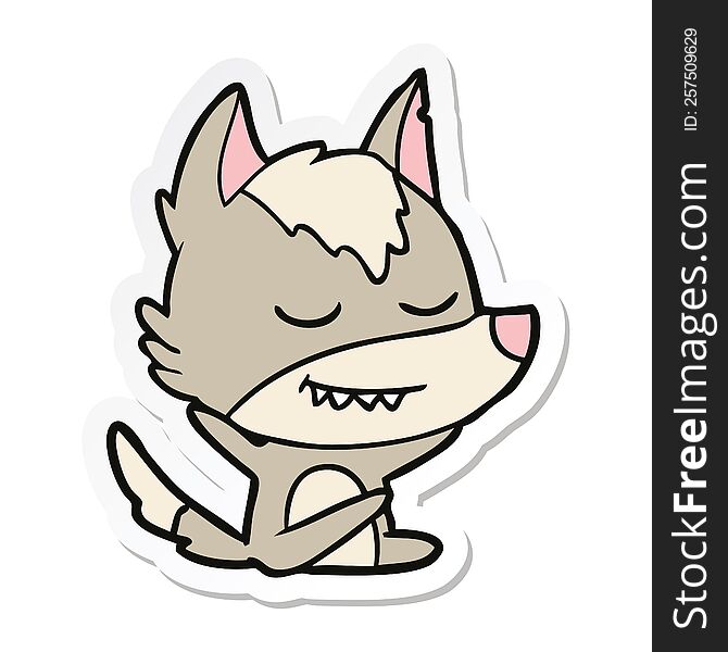 Sticker Of A Friendly Cartoon Wolf Sitting