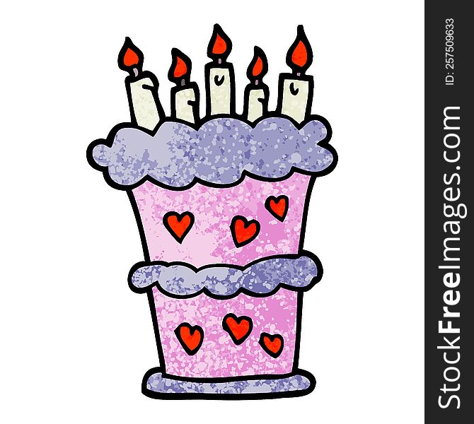 grunge textured illustration cartoon birthday cake