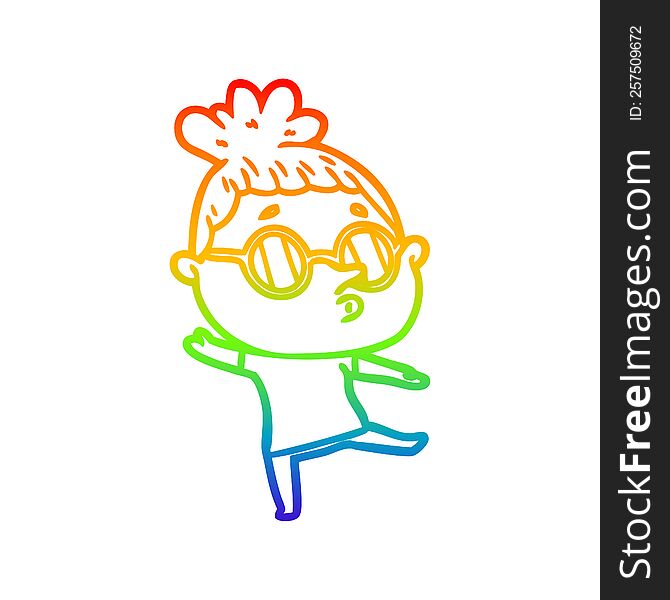 rainbow gradient line drawing of a cartoon woman wearing glasses