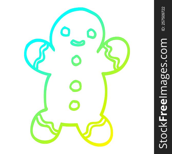 Cold Gradient Line Drawing Cartoon Gingerbread Man