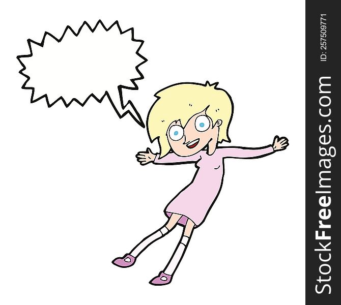 Cartoon Crazy Excited Girl With Speech Bubble