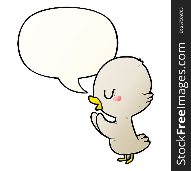 Cute Cartoon Duckling And Speech Bubble In Smooth Gradient Style