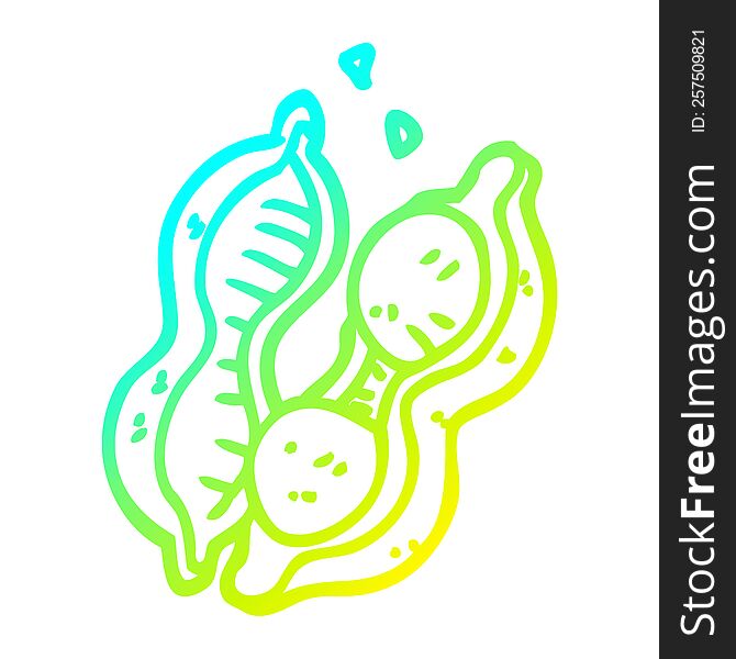 cold gradient line drawing of a cartoon peas in pod