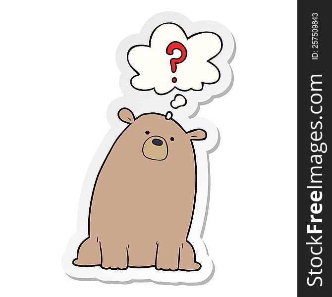 cartoon curious bear with thought bubble as a printed sticker