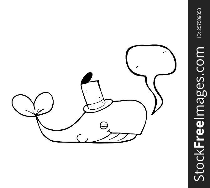 Speech Bubble Cartoon Whale Wearing Hat