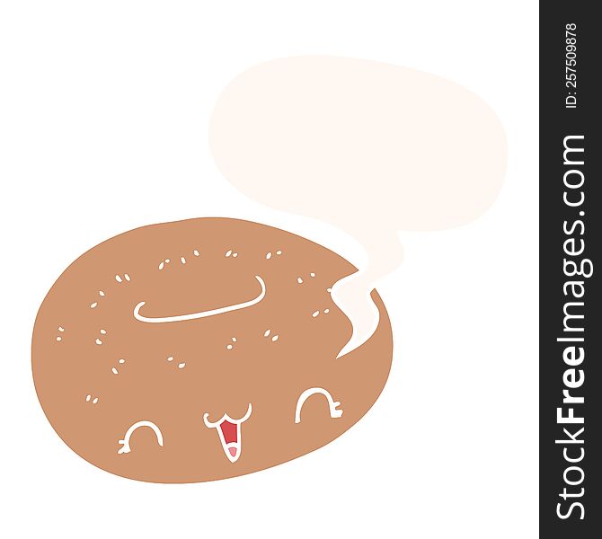 Cute Cartoon Donut And Speech Bubble In Retro Style