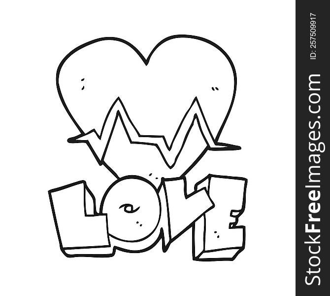 Black And White Cartoon Heart Rate Pulse Love Symbol