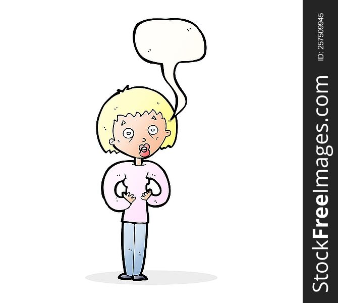 Cartoon Woman Gesturing At Self With Speech Bubble