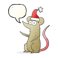 Speech Bubble Cartoon Mouse Wearing Christmas Hat Stock Photo