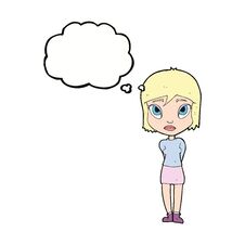 Cartoon Shy Girl With Thought Bubble Stock Photo
