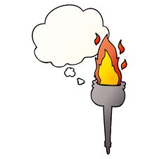 Cartoon Flaming Chalice And Thought Bubble In Smooth Gradient Style Royalty Free Stock Image
