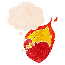 Cartoon Flaming Heart And Thought Bubble In Retro Textured Style Royalty Free Stock Image Cartoon Flaming Heart And Thought Bubble In Retro Textured Style Royalty Free Stock Image