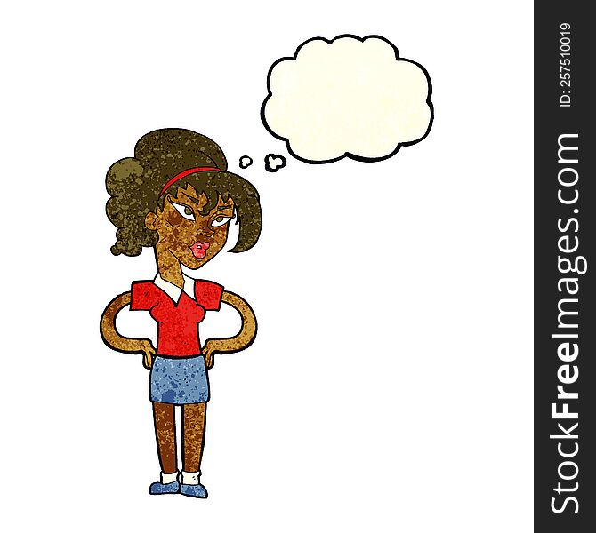 Cartoon Woman With Hands On Hips With Thought Bubble