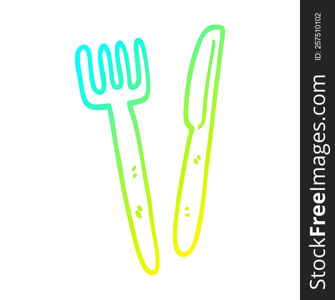 Cold Gradient Line Drawing Cartoon Knife And Fork
