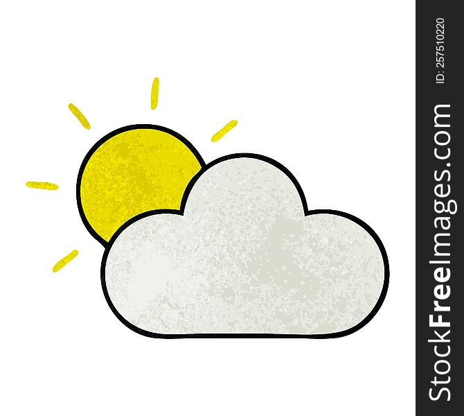 retro grunge texture cartoon of a sunshine and cloud