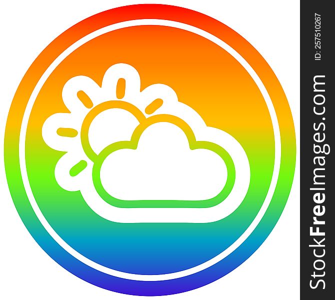 sun and cloud circular icon with rainbow gradient finish. sun and cloud circular icon with rainbow gradient finish