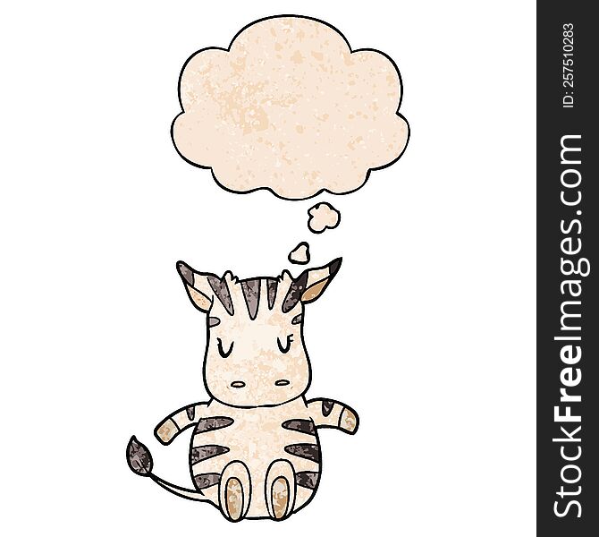 Cartoon Zebra And Thought Bubble In Grunge Texture Pattern Style