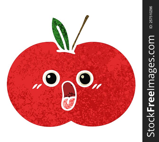 Retro Illustration Style Cartoon Red Apple