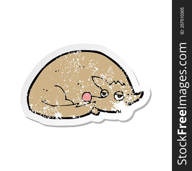 retro distressed sticker of a cartoon curled up dog