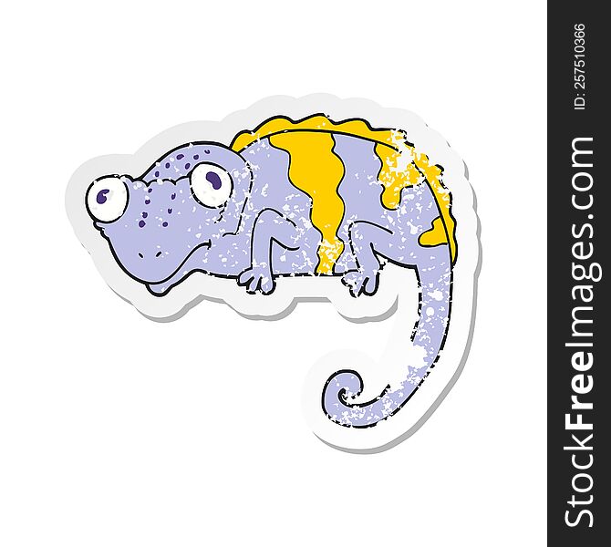 Retro Distressed Sticker Of A Cartoon Chameleon