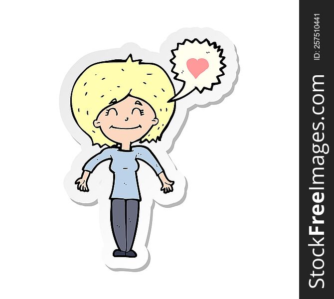 Sticker Of A Cartoon Happy Woman In Love