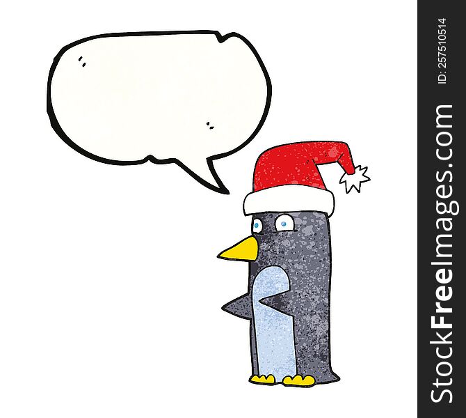 Speech Bubble Textured Cartoon Christmas Penguin