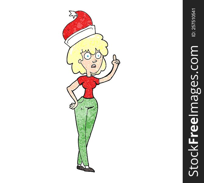 freehand textured cartoon woman wearing santa hat