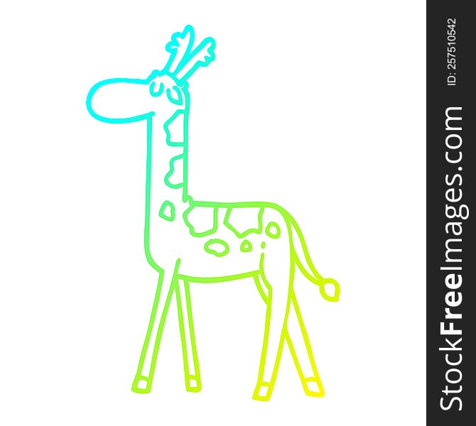 cold gradient line drawing of a cartoon walking giraffe