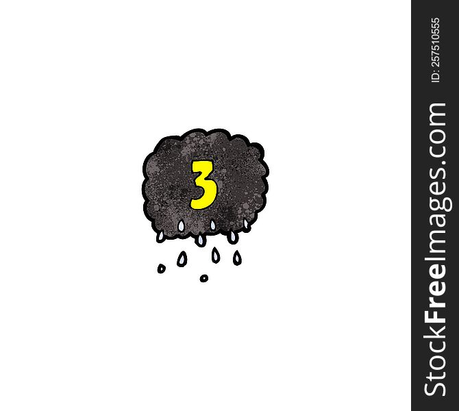 cartoon raincloud with number three