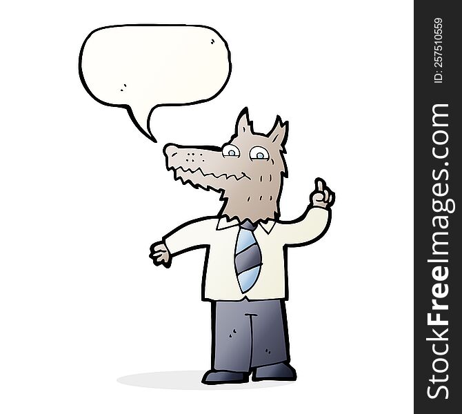 Cartoon Business Wolf With Idea With Speech Bubble