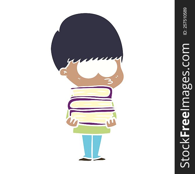 nervous flat color style cartoon boy carrying books