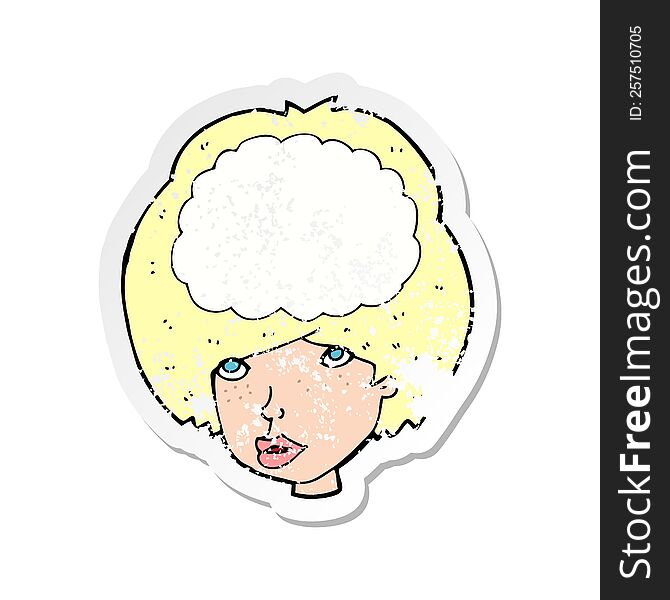 retro distressed sticker of a cartoon empty headed woman