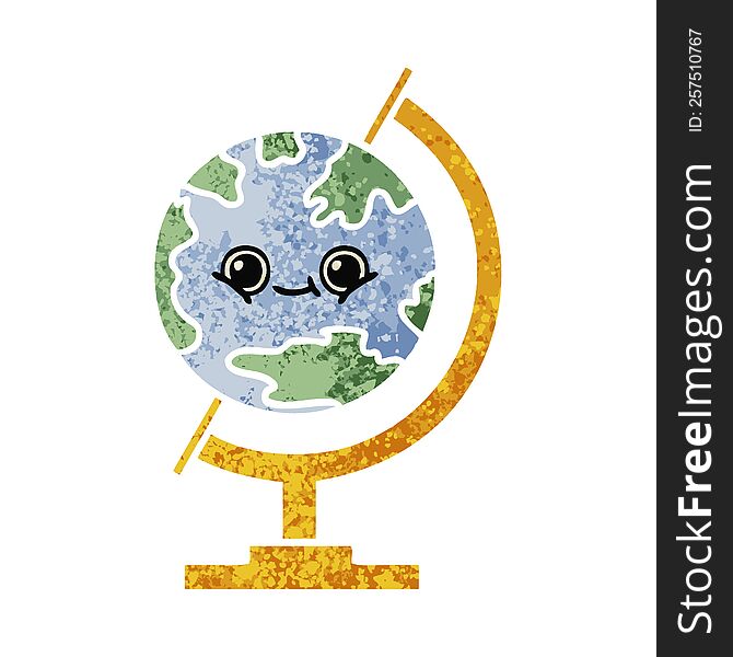 Retro Illustration Style Cartoon Globe Of The World